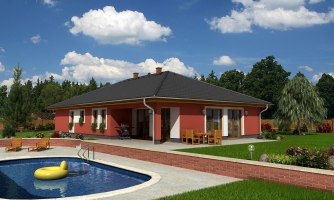 Masonry house with double garage and terrace.